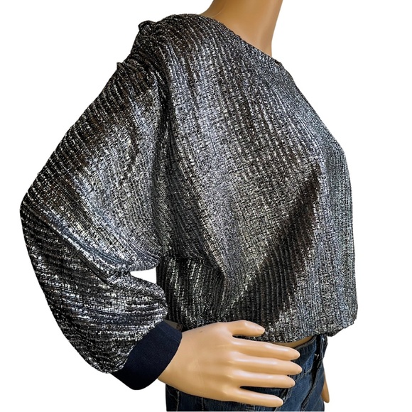 Vintage 80s Silver Metallic Lurex Slouchy Top - Picture 3 of 5